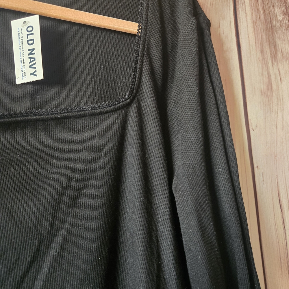 Old Navy Basic Boat Neck Black Ribbed Long Sleeve Tee Size XXL - Picture 6 of 8